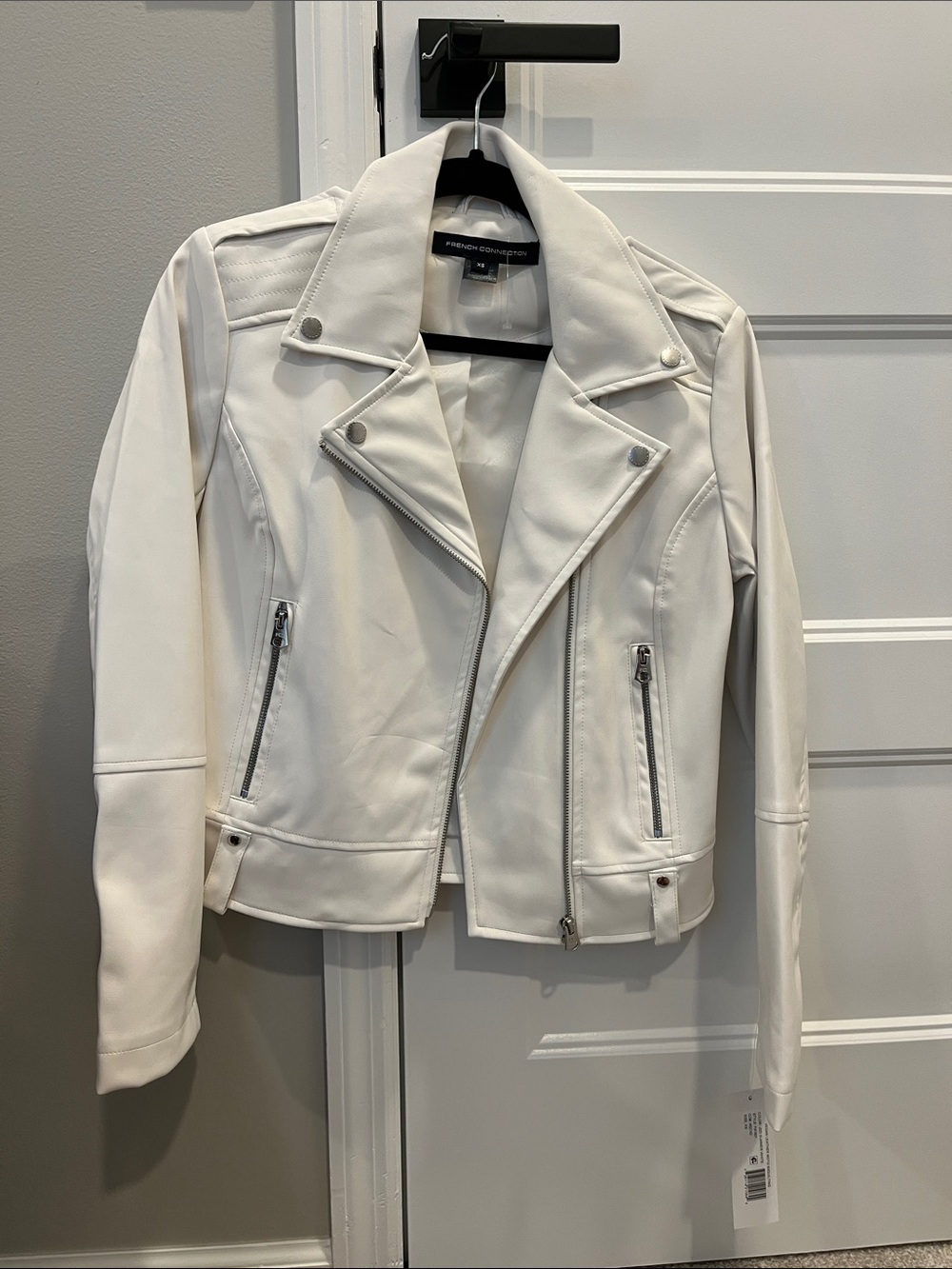 NWT French Connection Off-White Vegan Leather Moto Jacket size XS